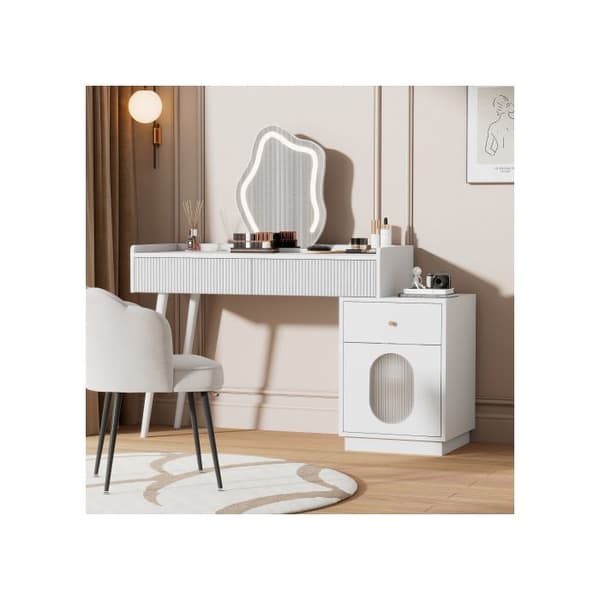 Coiffeuse med LED-spegel och belysning - Mått: L100/H75/W40 cm (utan pall)
