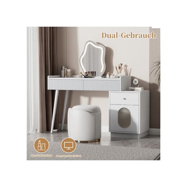 Coiffeuse med LED-spegel och belysning - Mått: L100/H75/W40 cm (utan pall)