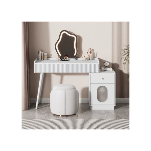 Coiffeuse med LED-spegel och belysning - Mått: L100/H75/W40 cm (utan pall)