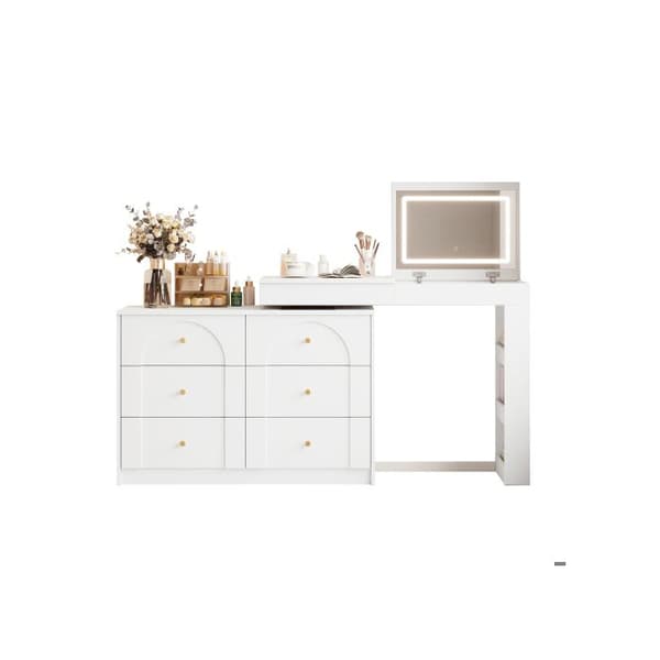 Svanande sminkbord med LED-belysning, sminkbord, skrivbord, vit, 105×40×80cm