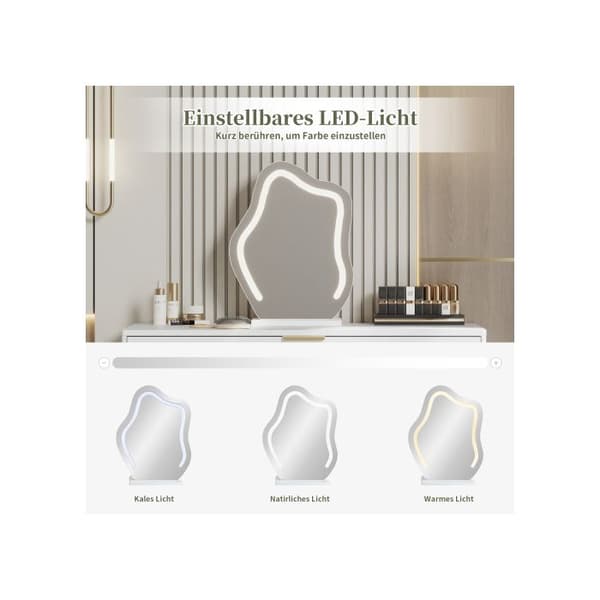 Skrivbord med LED-ljusspegel, modern skrivbord för sovrummet - Dimensioner: L100/H78/T40 cm (pall ingår inte)