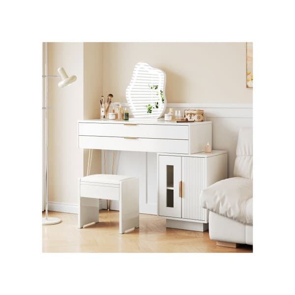 Skrivbord med LED-ljusspegel, modern skrivbord för sovrummet - Dimensioner: L100/H78/T40 cm (pall ingår inte)