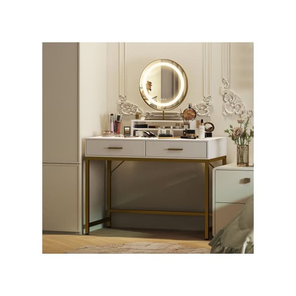 HOMCOM Sminkbord med LED-belysning, Sminkbord med justerbar spegel, med 2 lådor, 100 x 50 x 76 cm, vit