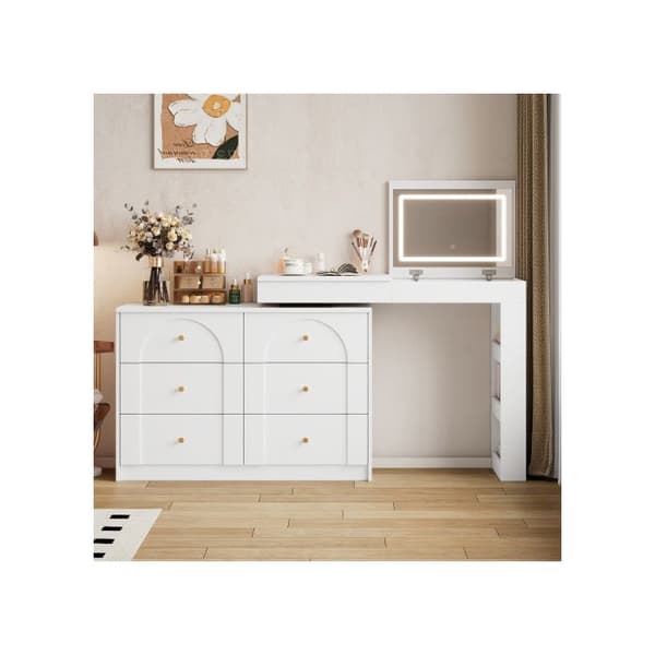 Svanande sminkbord med LED-belysning, sminkbord, skrivbord, vit, 105×40×80cm