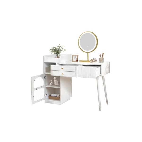 Skrivbord med 3 lådor och sidoskåp, utdragbar design - Mått: L120/H90/T40 cm (utan pall)