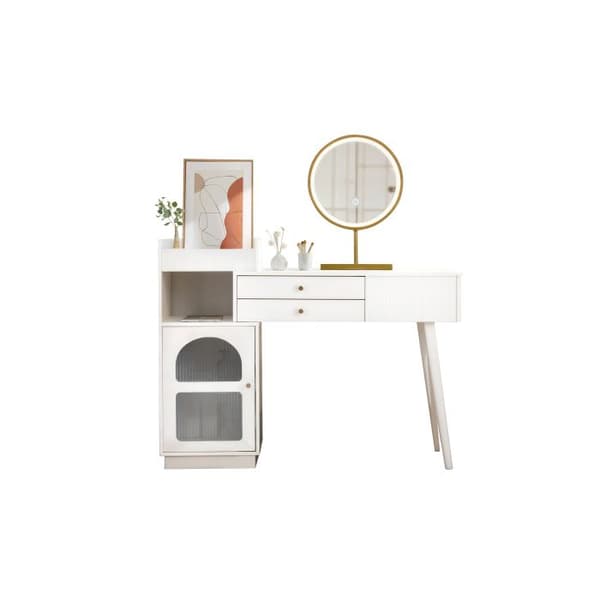 Skrivbord med 3 lådor och sidoskåp, utdragbar design - Mått: L120/H90/T40 cm (utan pall)