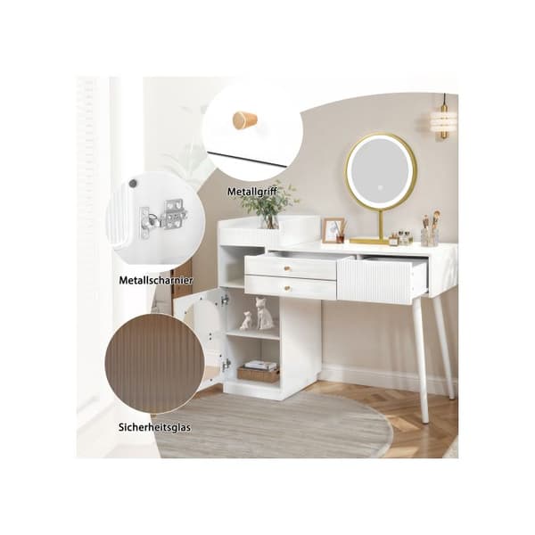 Skrivbord med 3 lådor och sidoskåp, utdragbar design - Mått: L120/H90/T40 cm (utan pall)