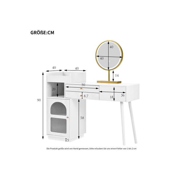 Skrivbord med 3 lådor och sidoskåp, utdragbar design - Mått: L120/H90/T40 cm (utan pall)