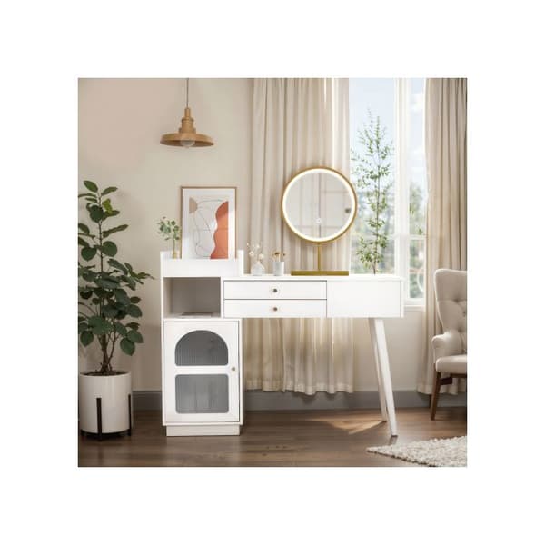 Skrivbord med 3 lådor och sidoskåp, utdragbar design - Mått: L120/H90/T40 cm (utan pall)