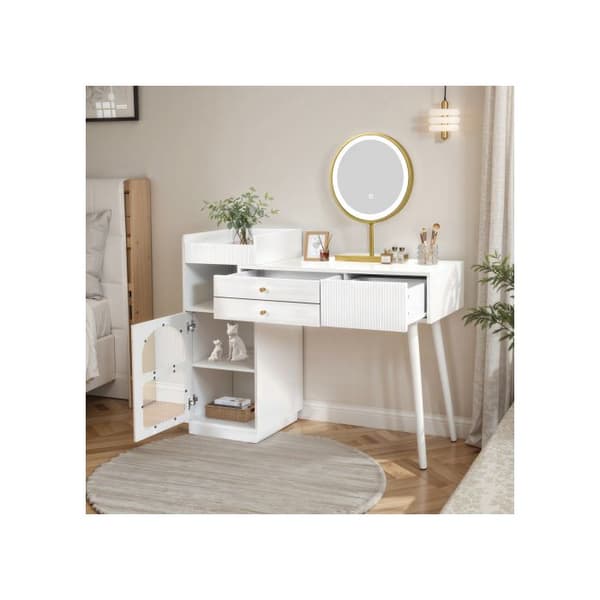 Skrivbord med 3 lådor och sidoskåp, utdragbar design - Mått: L120/H90/T40 cm (utan pall)