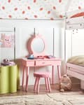 Miniatyrbilde 2 av 10: Kommodebord for Barn med Speil og Krakk Rosa MDF 1 Skuff Barneromsmøbler