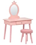 Miniatyrbilde 1 av 10: Kommodebord for Barn med Speil og Krakk Rosa MDF 1 Skuff Barneromsmøbler