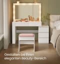 Miniatyrbillede 2 af 7: Rootz Dressing Table - Vanity Table - Makeup -bord - LED -belysning - Hvid - 40 x 125 x 140 cm
