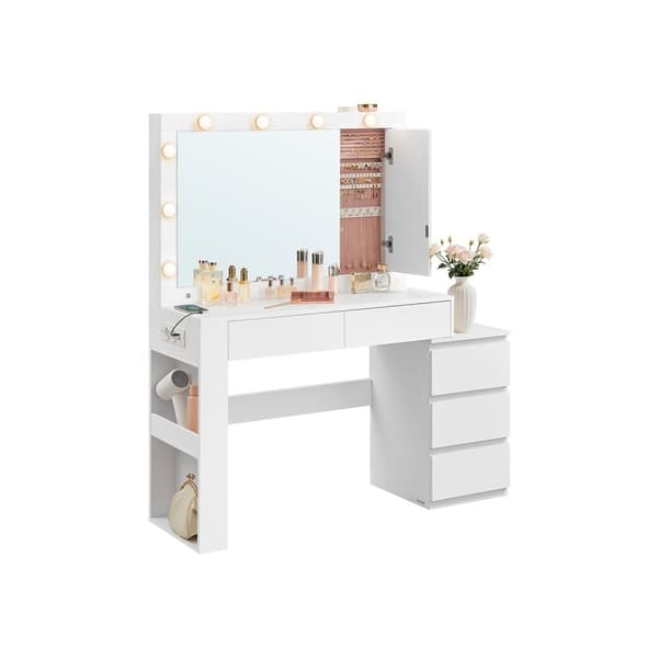 Rootz toalettbord - Vanity Table - Makeup Table - LED Lighting - White - 40 x 125 x 140 cm