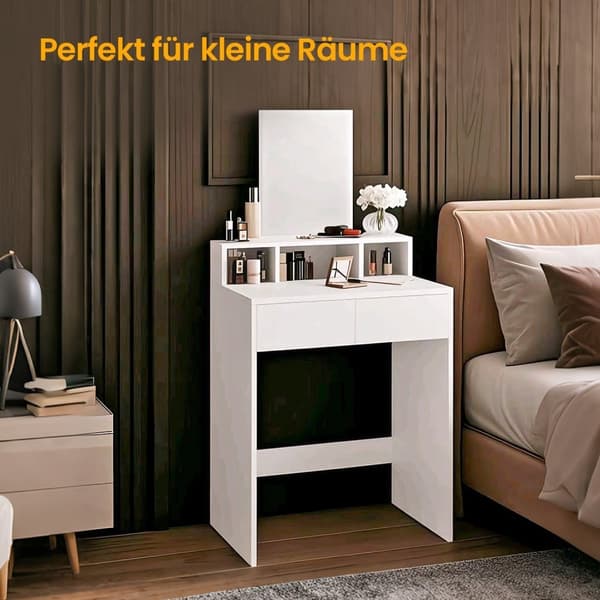 Rootz Dressing Bord med spejl - Frisørstabel - Vanity Desk - Rummelig opbevaring - 40 x 60 x 127 cm