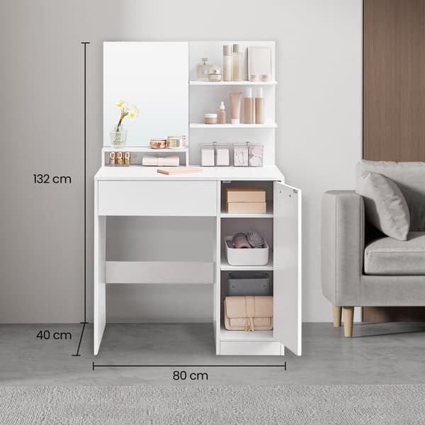 Rootz Dressing Table Set - Vanity Table - Beauty Desk - Ample Storage - 80 cm x 40 cm x 132 cm