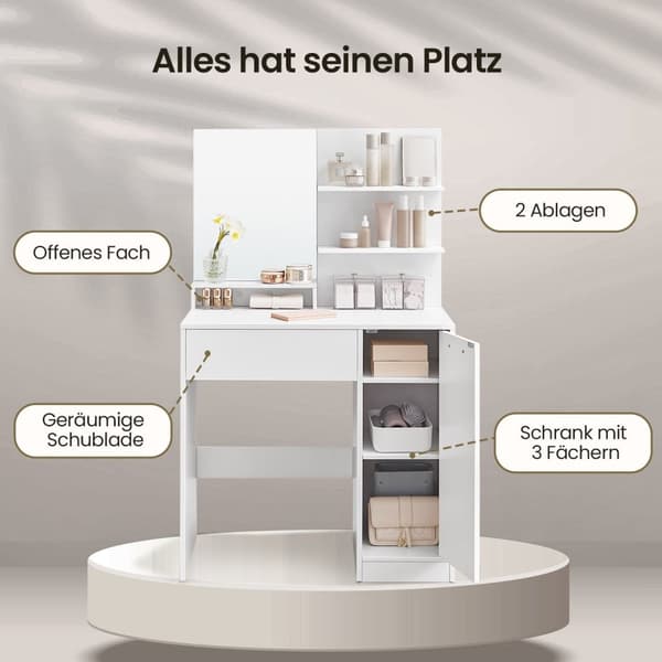 Rootz Dressing Table Set - Vanity Table - Beauty Desk - Ample Storage - 80 cm x 40 cm x 132 cm