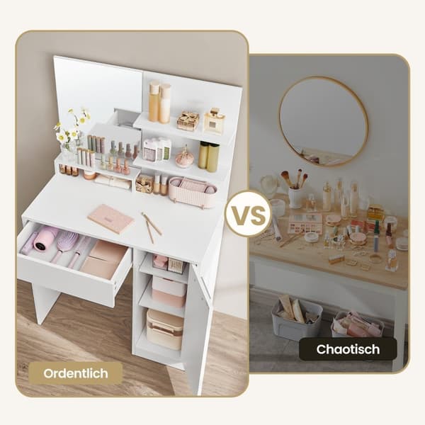 Rootz Dressing Table Set - Vanity Table - Beauty Desk - Ample Storage - 80 cm x 40 cm x 132 cm
