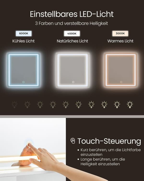 Rootz toalettbord med LED -belysning - fåfänga - Makeupbord - vit finish - 40 x 90 x 138 cm