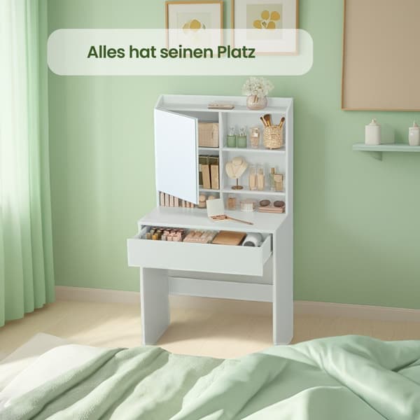 Rootz Elegant Dressing Table - Friction Table - Vanity Table - Inkluderer Mirror & skuffe - Træchipboard - 70 cm x 40 cm x 136 cm