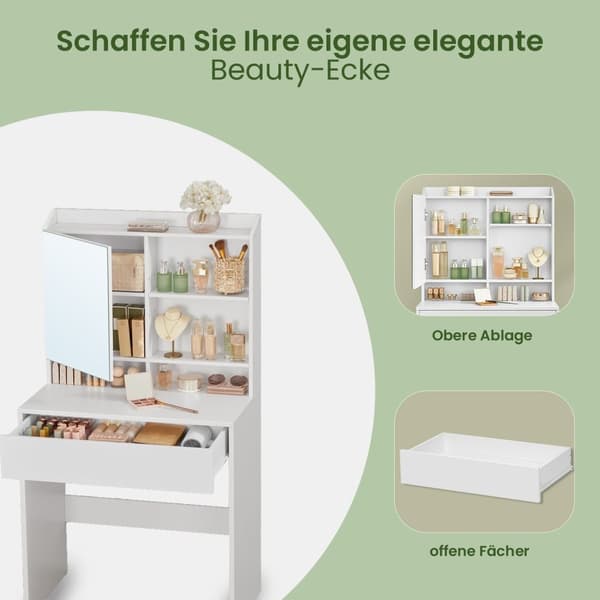 Rootz Elegant Dressing Table - Friction Table - Vanity Table - Inkluderer Mirror & skuffe - Træchipboard - 70 cm x 40 cm x 136 cm