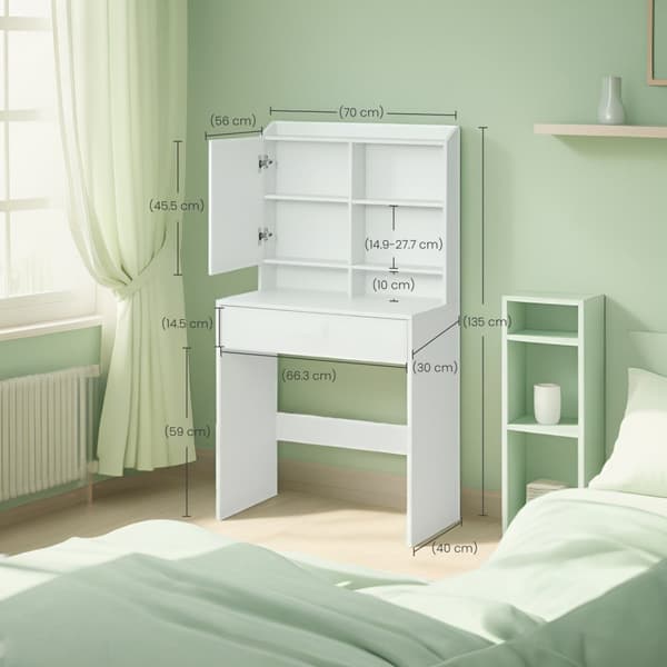 Rootz Elegant Dressing Table - Friction Table - Vanity Table - Inkluderer Mirror & skuffe - Træchipboard - 70 cm x 40 cm x 136 cm