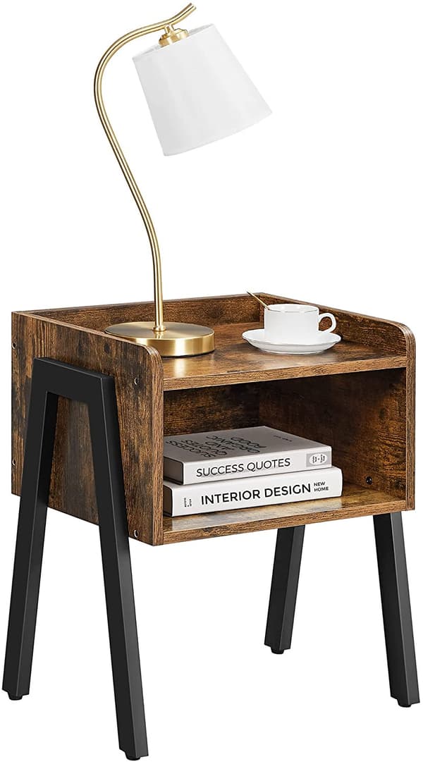 Sidobord - Sängbord Med Öppet Fack Vintage brun-svart