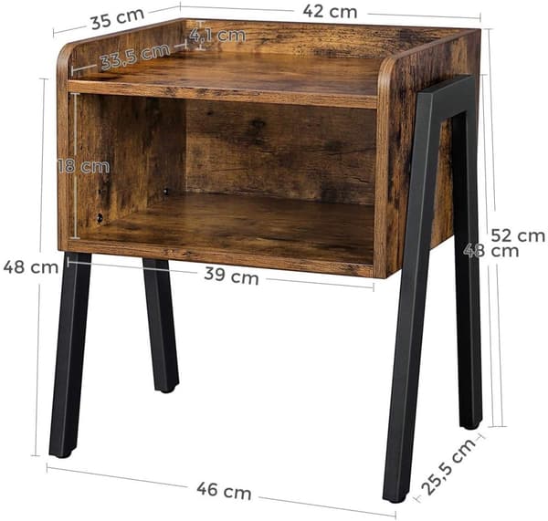 Sidobord - Sängbord Med Öppet Fack Vintage brun-svart