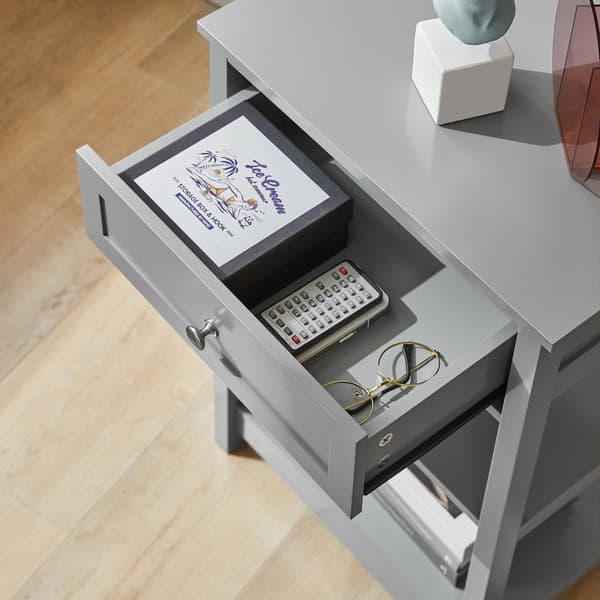 SoBuy Sengebord med 1 skuffe og 2 hylder, Sofabord, Moderne sidebord med skuffe, FBT46-HG