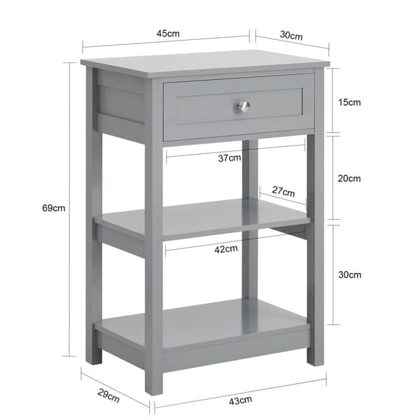 SoBuy Sengebord med 1 skuffe og 2 hylder, Sofabord, Moderne sidebord med skuffe, FBT46-HG