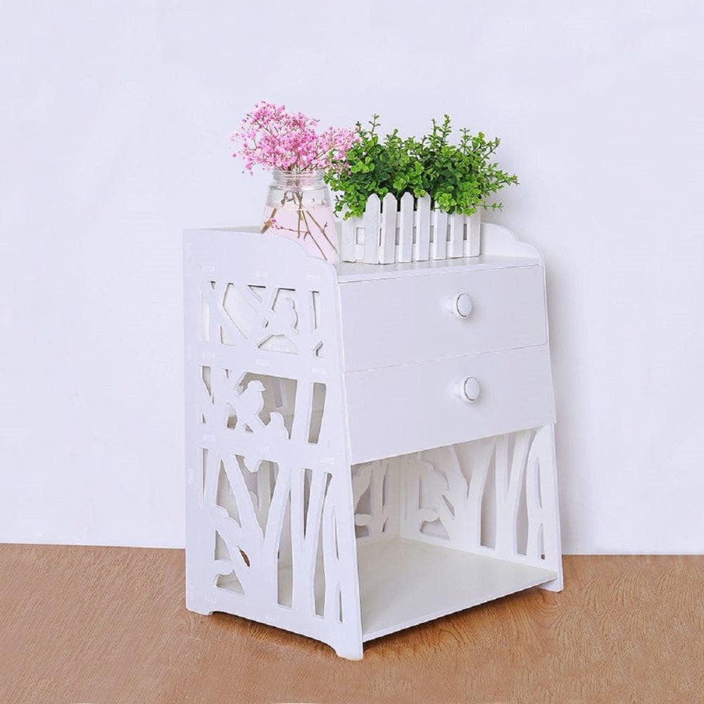 Trä Sovrum Nattduksbord Sängbordsställ Skåp 2 lådor Organizer Hylla US