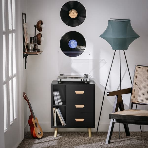SoBuy Sengebord med 3 skuffe og 2 hylder Sofabord Sidebord FBT95 Sort