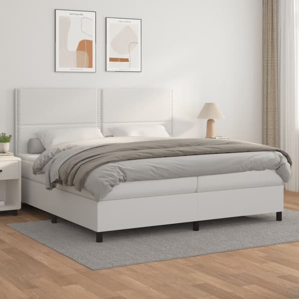 kontinentalseng med madras 200x200 cm kunstlæder hvid