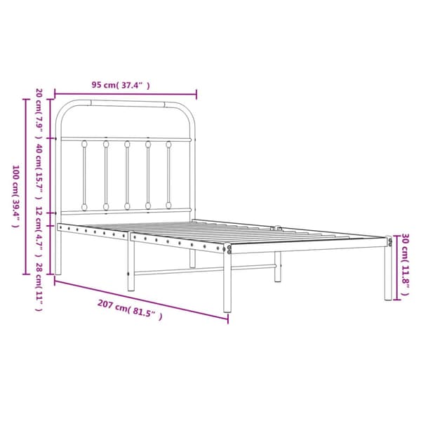 sengeramme med sengegavl 90x200 cm metal hvid