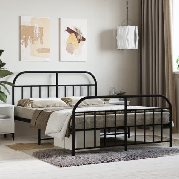 sengeramme med sengegavl og fodgærde 140x190 cm metal sort