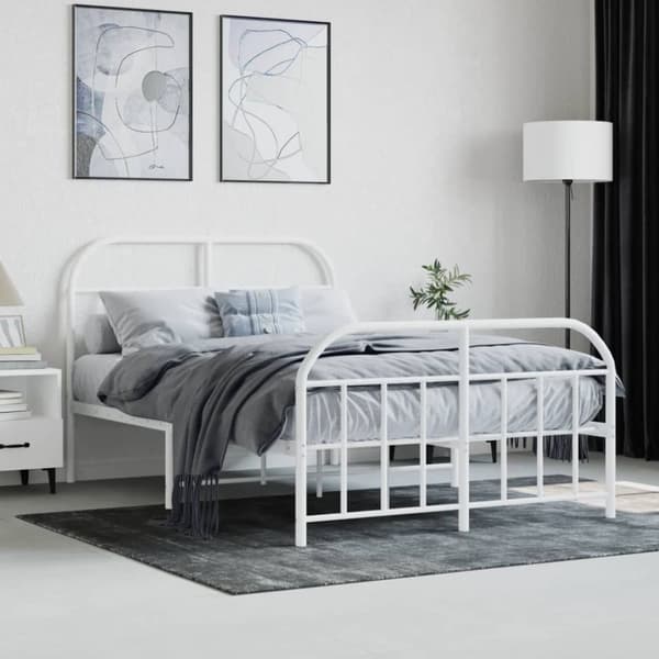 sengeramme med sengegavl og fodgærde 120x200 cm metal hvid