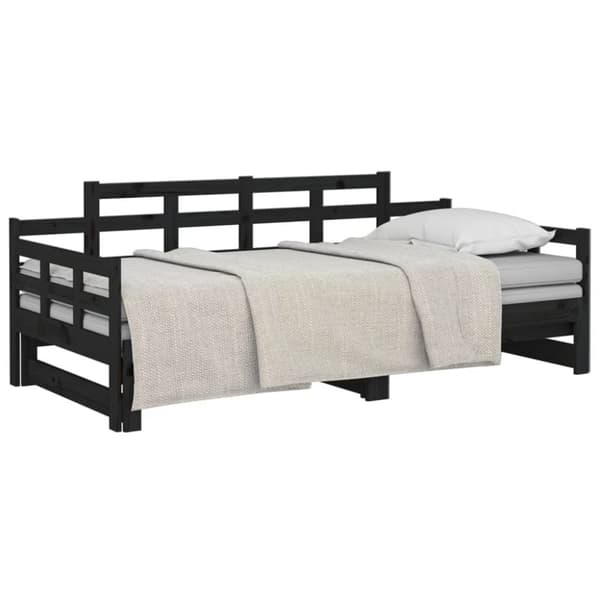 Bäddsoffa svart massiv furu 2x(90x200) cm