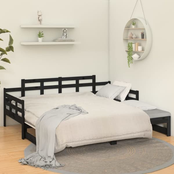 Bäddsoffa svart massiv furu 2x(90x200) cm