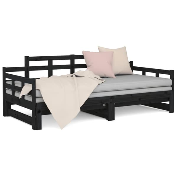 Bäddsoffa svart massiv furu 2x(90x200) cm