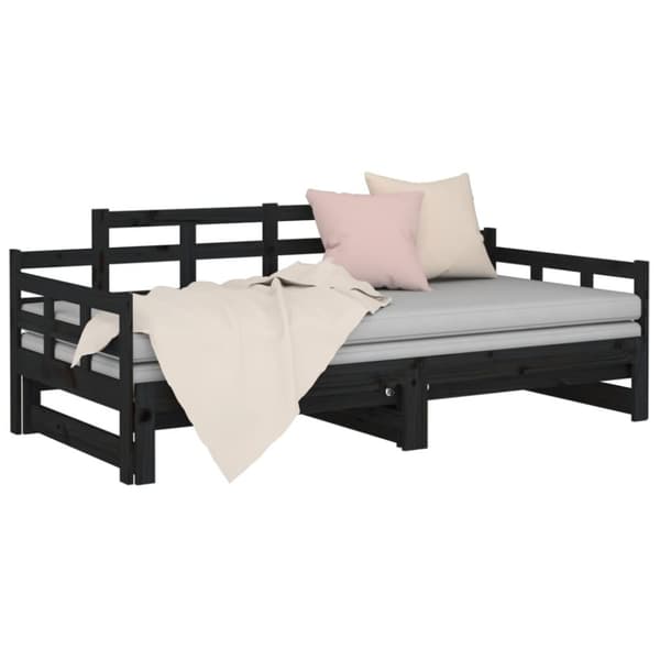 Bäddsoffa svart massiv furu 2x(90x200) cm