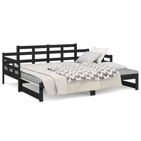 Bäddsoffa svart massiv furu 2x(90x200) cm