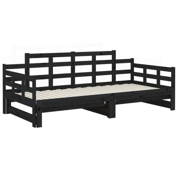 Bäddsoffa svart massiv furu 2x(90x200) cm