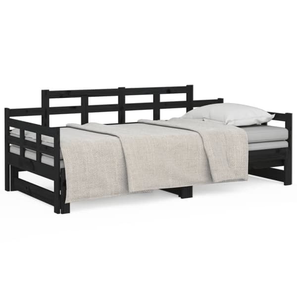 Bäddsoffa svart massiv furu 2x(90x200) cm