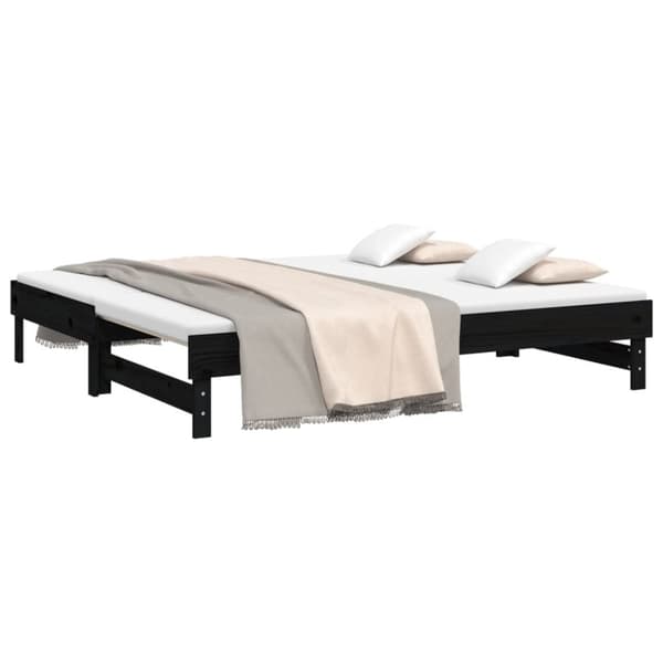 daybed med udtræk 2x(90x190) cm massivt fyrretræ sort