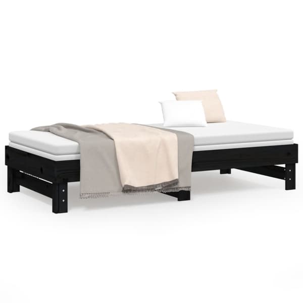 daybed med udtræk 2x(90x190) cm massivt fyrretræ sort