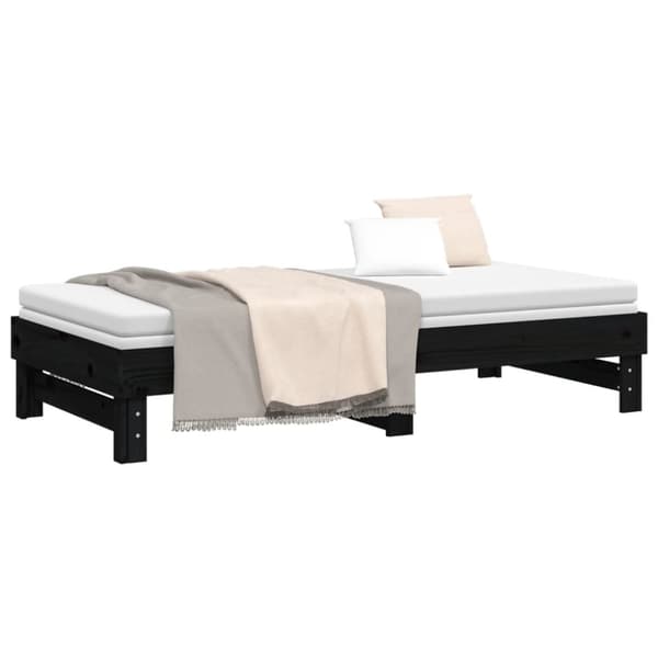 daybed med udtræk 2x(90x190) cm massivt fyrretræ sort
