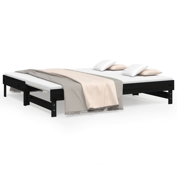 daybed med udtræk 2x(90x190) cm massivt fyrretræ sort
