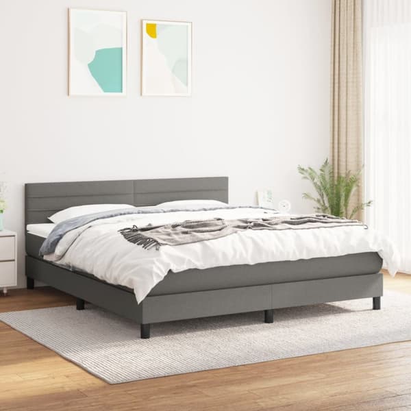 Ramsäng med madrass mörkgrå 160x200 cm tyg