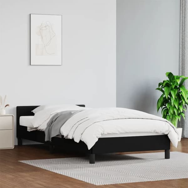 Sängram med huvudgavel svart 100x200 cm konstläder