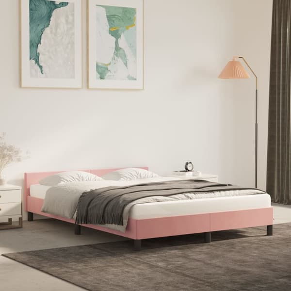 sengeramme med sengegavl 140x200 cm fløjl pink